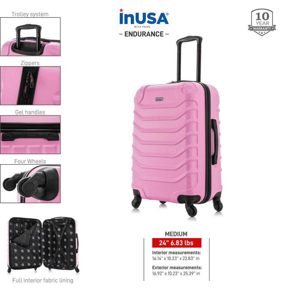 InUSA Endurance Lightweight Hardside Spinner 24 inch Pink. Picture 3