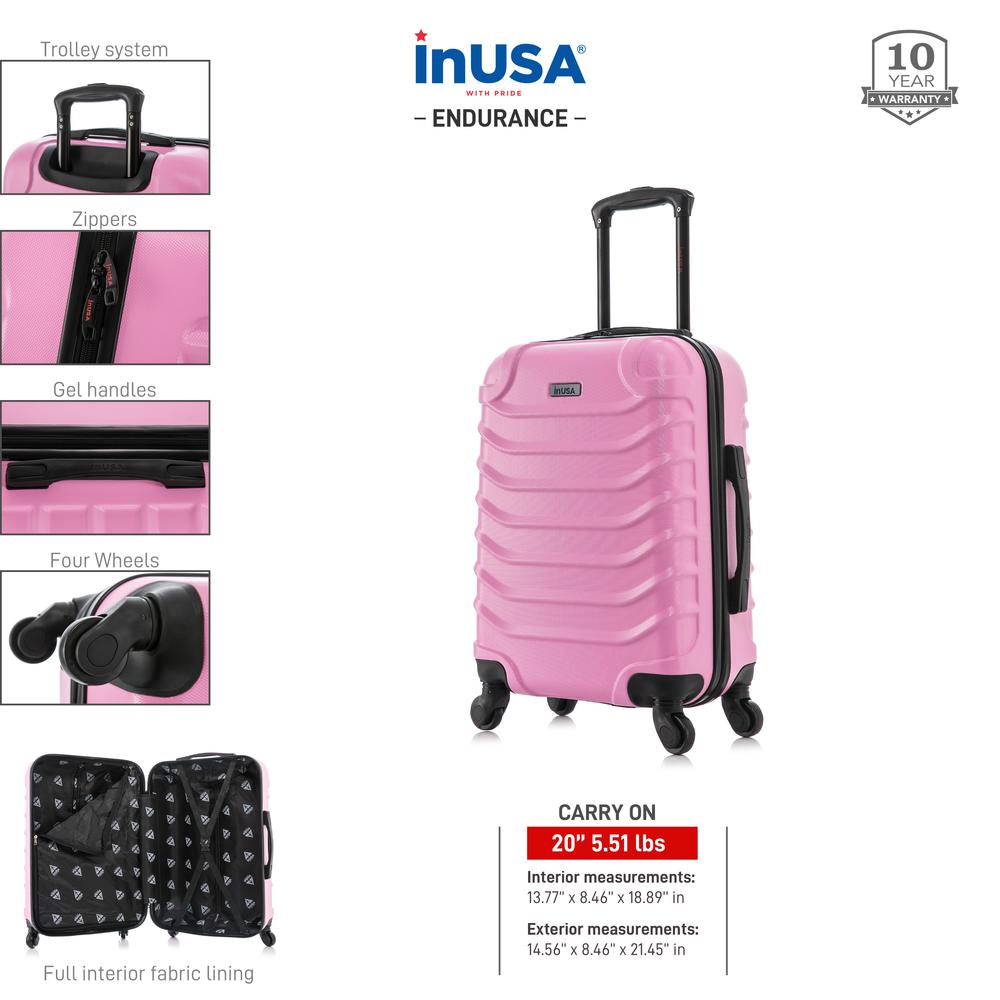 InUSA Endurance Lightweight Hardside Spinner 20 inch Pink. Picture 3