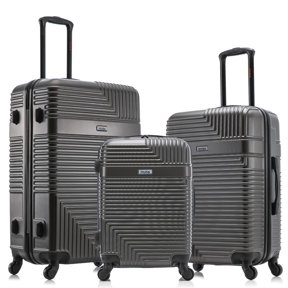 InUSA Resilience Lightweight Hardside Spinner 3 Piece Luggage set  20'',24'', 28'' Charcoal. Picture 1