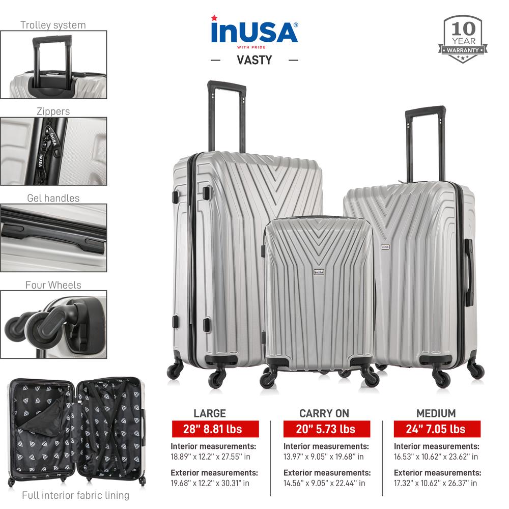 InUSA Vasty Lightweight Hardside Spinner 3 Piece Luggage set  20'',24'', 28'' Grey. Picture 3