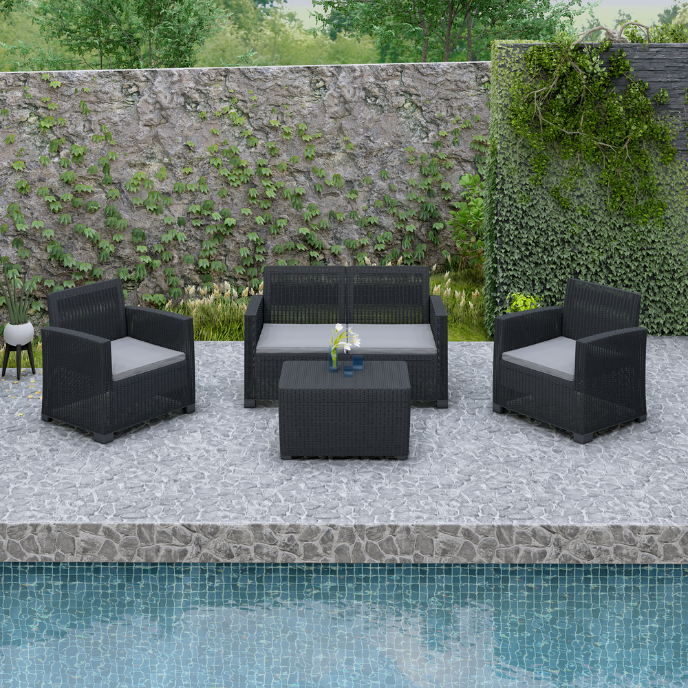 Dukap ALTA All Weather Faux Rattan 4 Person Seating Set with Cushions. Picture 3