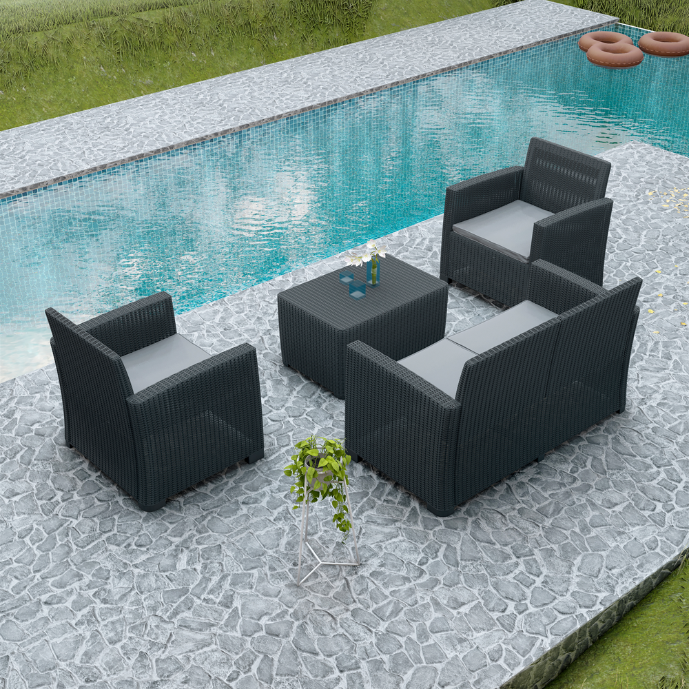 Dukap ALTA All Weather Faux Rattan 4 Person Seating Set with Cushions. Picture 6