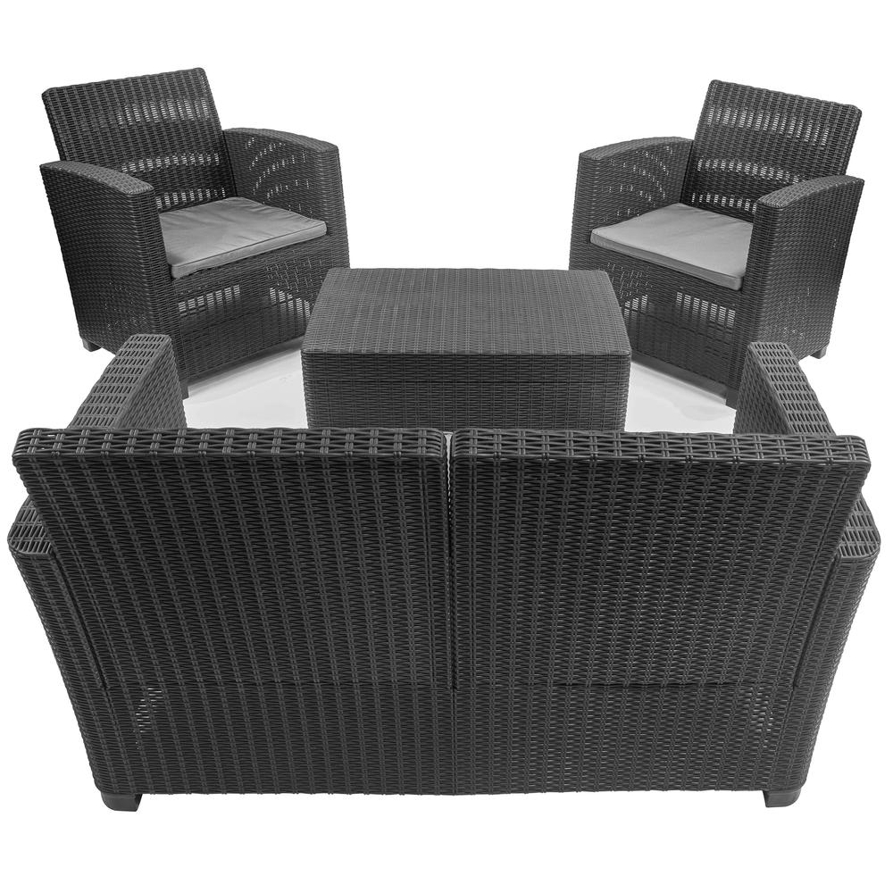 Dukap ALTA All Weather Faux Rattan 4 Person Seating Set with Cushions. Picture 7