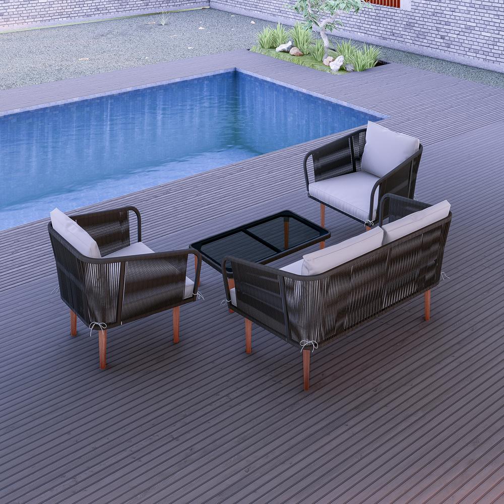 FASSANO 4 Piece Rope Woven Patio Set with Cushions. Picture 3