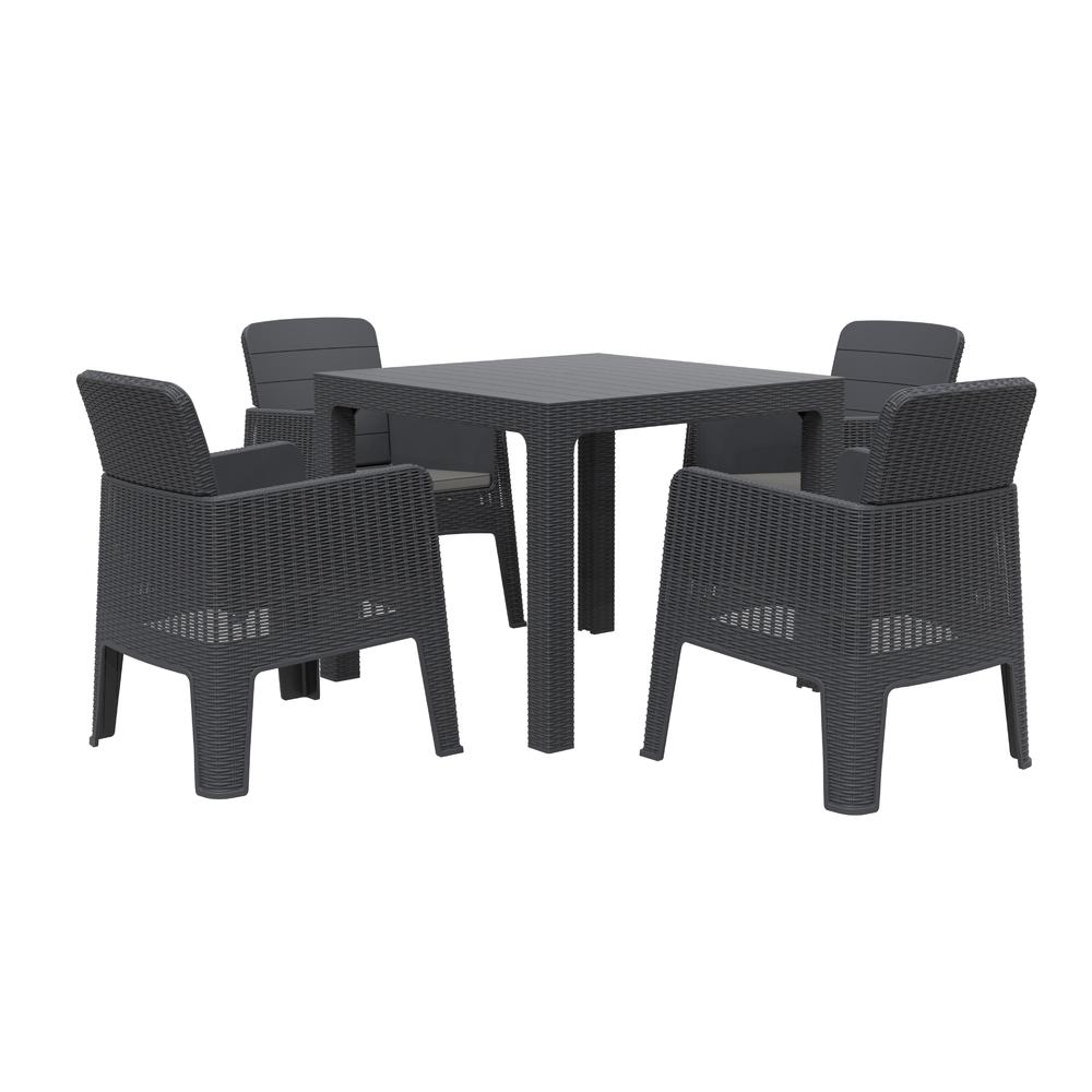 LUCCA 5 Piece Dining Set, Black with Grey Cushions. The main picture.