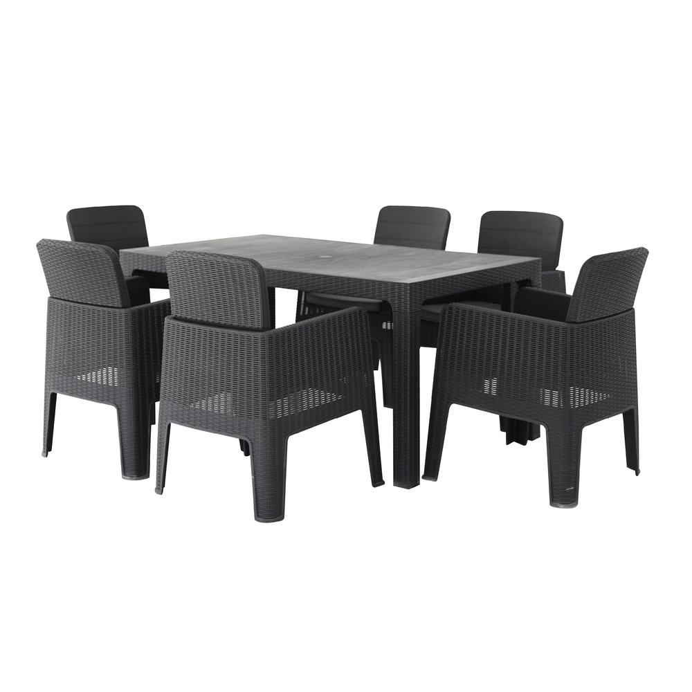 LUCCA 7 Piece Dining Set, Black with Grey Cushions. Picture 1