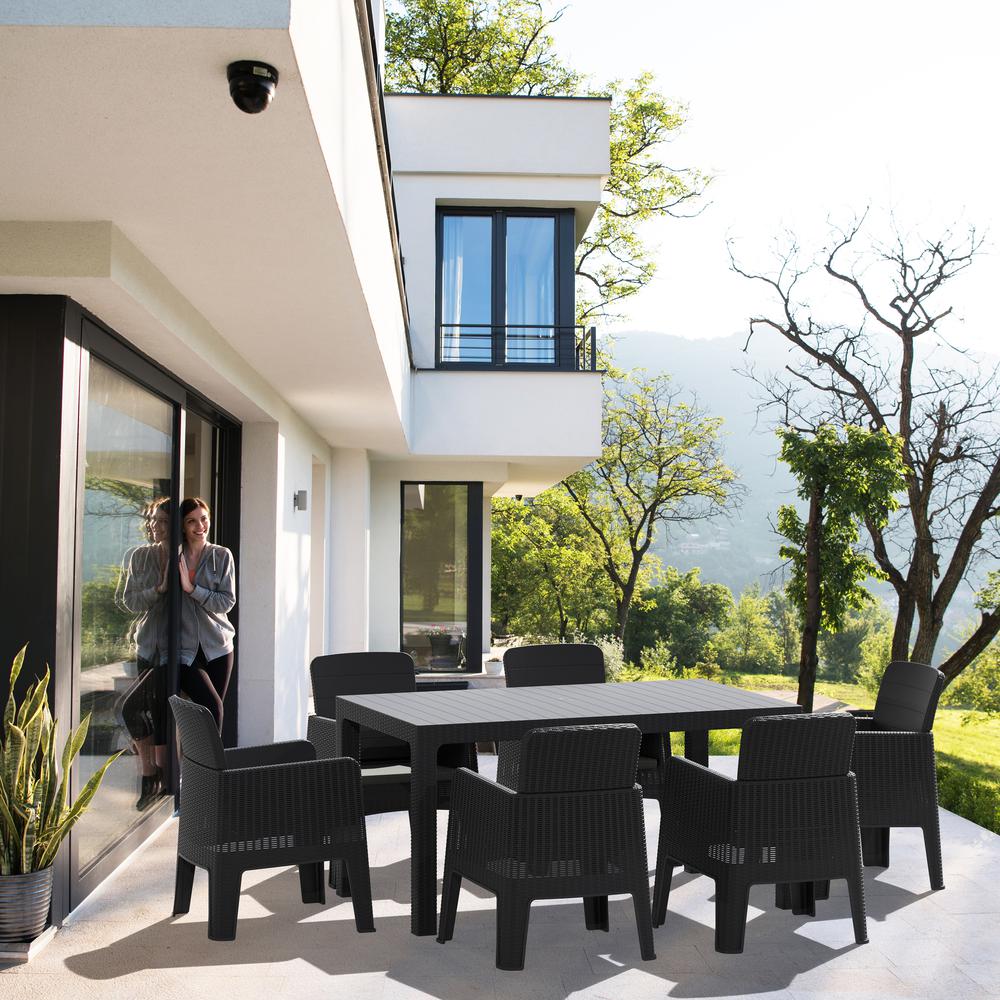 LUCCA 7 Piece Dining Set, Black with Grey Cushions. Picture 7