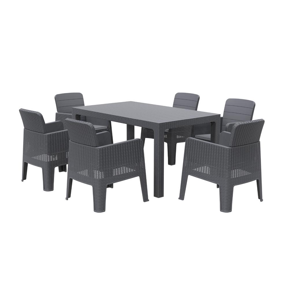 LUCCA 7 Piece Dining Set, Black with Grey Cushions. Picture 2