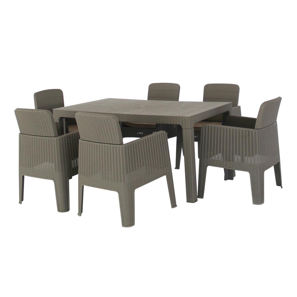 LUCCA 7 Piece Dining Set, Grey with Beige Cushions. Picture 1