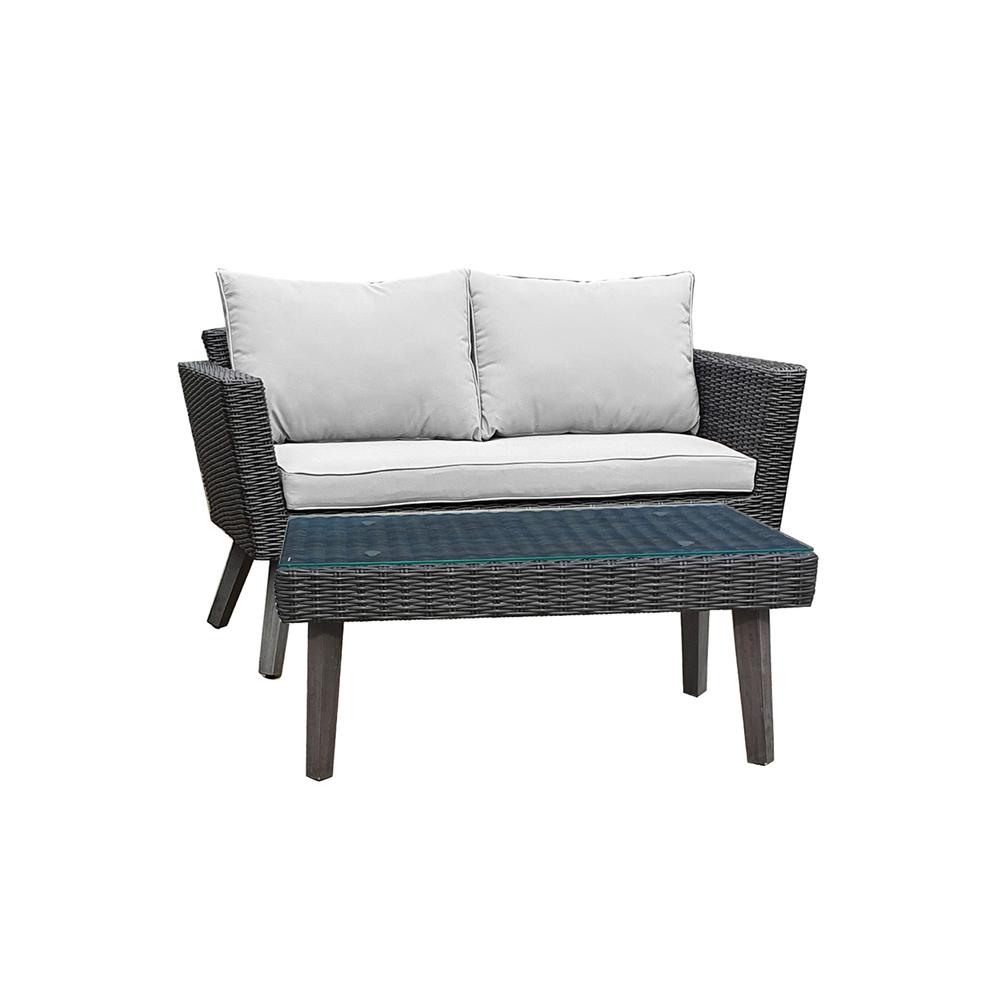 Kotka 2 Piece Wicker Outdoor Patio Sofa and Table Seating Set With Cushions. The main picture.