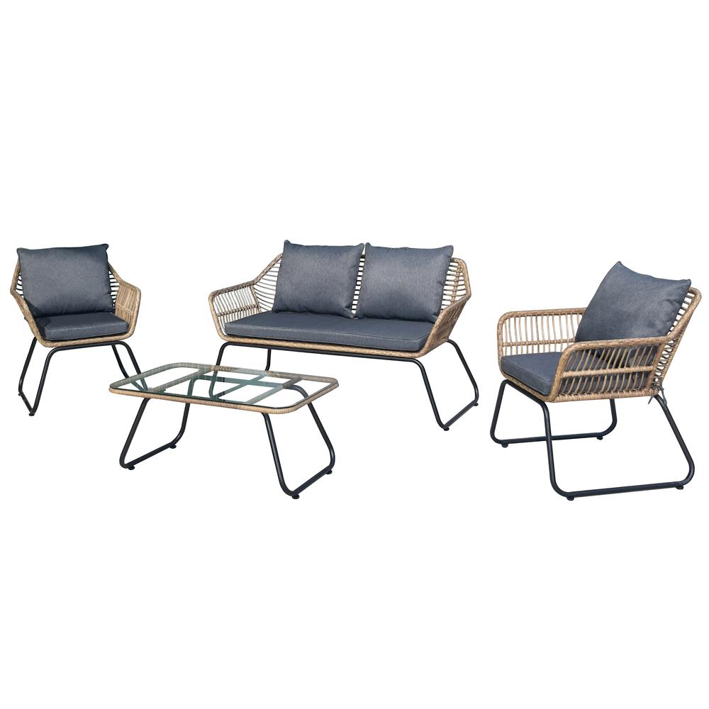 Lugano 4 Piece Patio Rattan Sofa Seating Set With Cushions. The main picture.