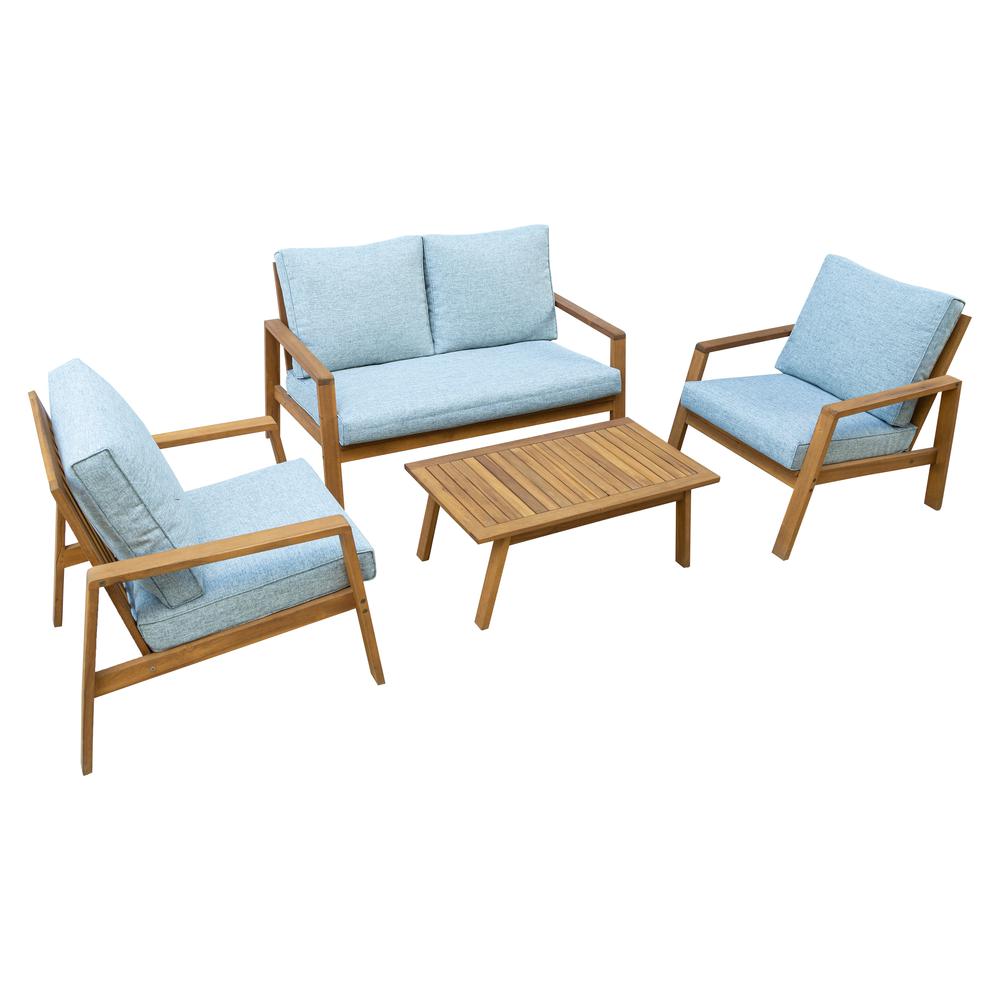 SAMAN FSC® Wood 4 Piece Patio Set with Grey Cushions. The main picture.