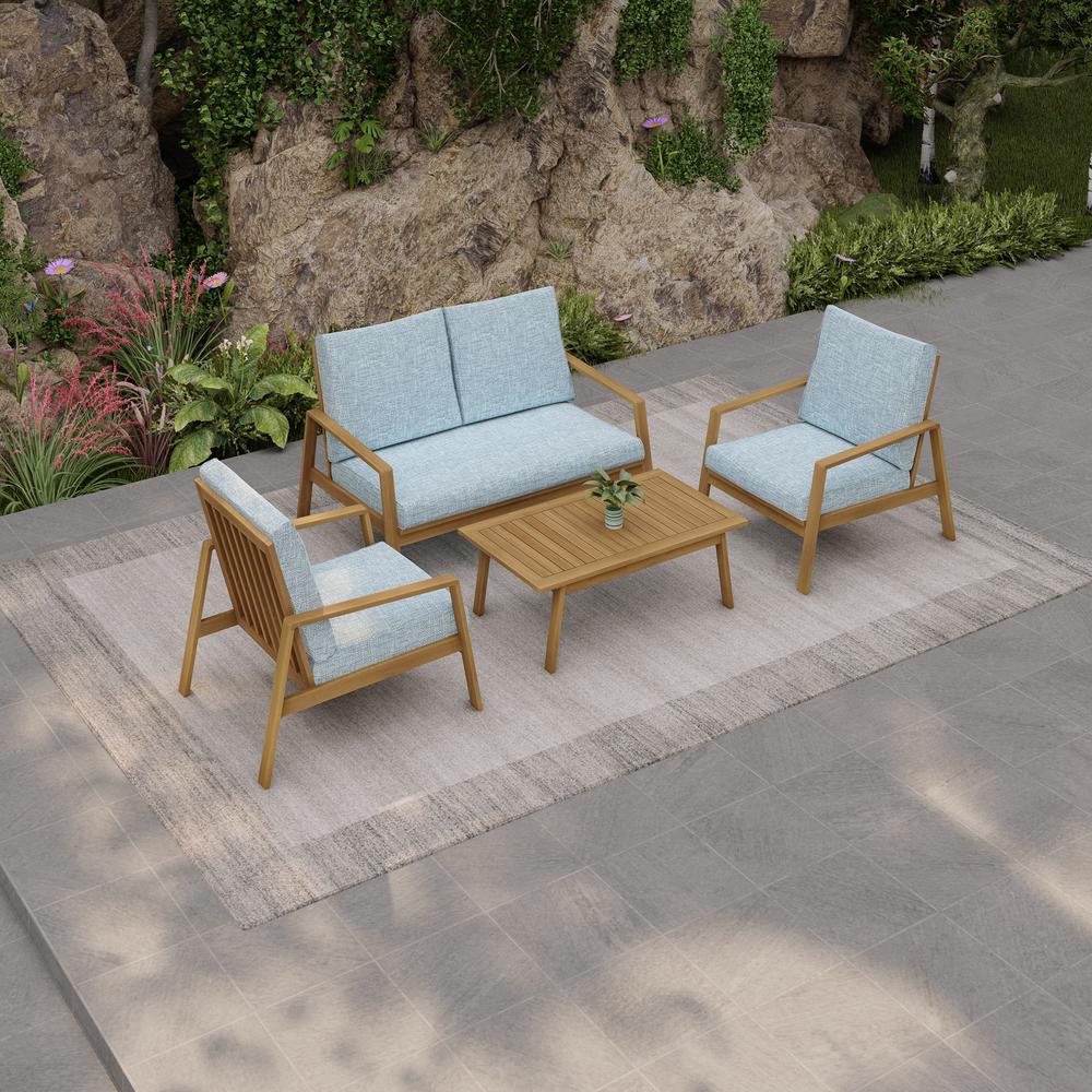 SAMAN FSC® Wood 4 Piece Patio Set with Grey Cushions. Picture 2