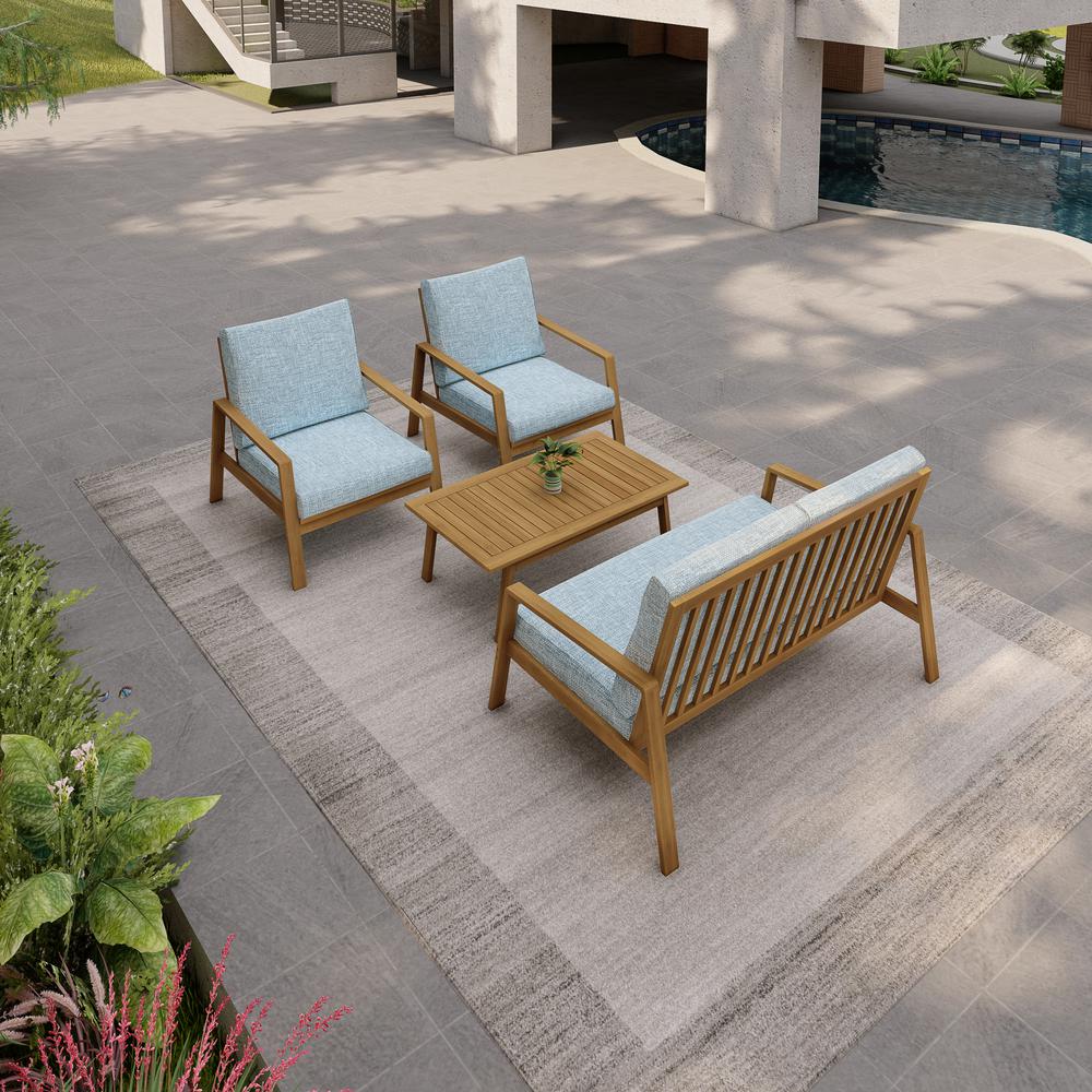 SAMAN FSC® Wood 4 Piece Patio Set with Grey Cushions. Picture 4