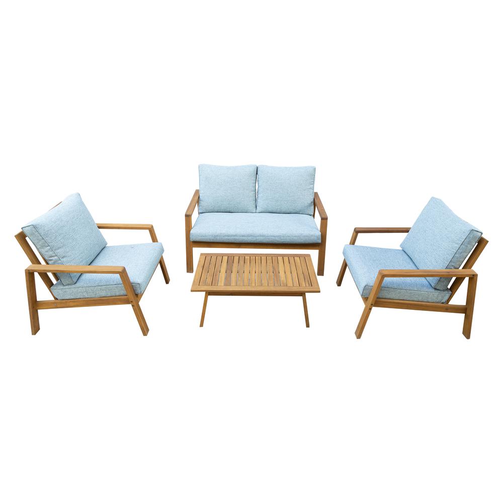 SAMAN FSC® Wood 4 Piece Patio Set with Grey Cushions. Picture 7