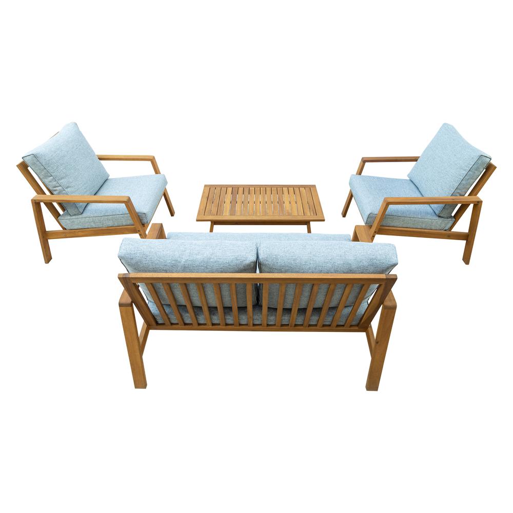 SAMAN FSC® Wood 4 Piece Patio Set with Grey Cushions. Picture 8