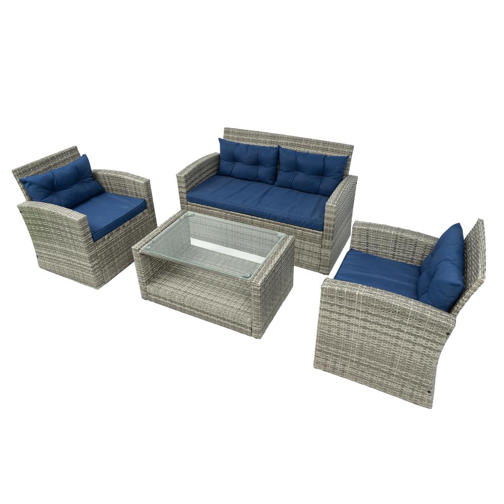 Terrazzo 4 Piece All-Weather Wicker Patio Seating Set With Cushions. Picture 1