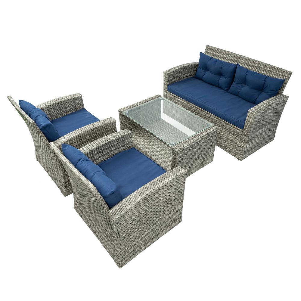 Terrazzo 4 Piece All-Weather Wicker Patio Seating Set With Cushions. Picture 6