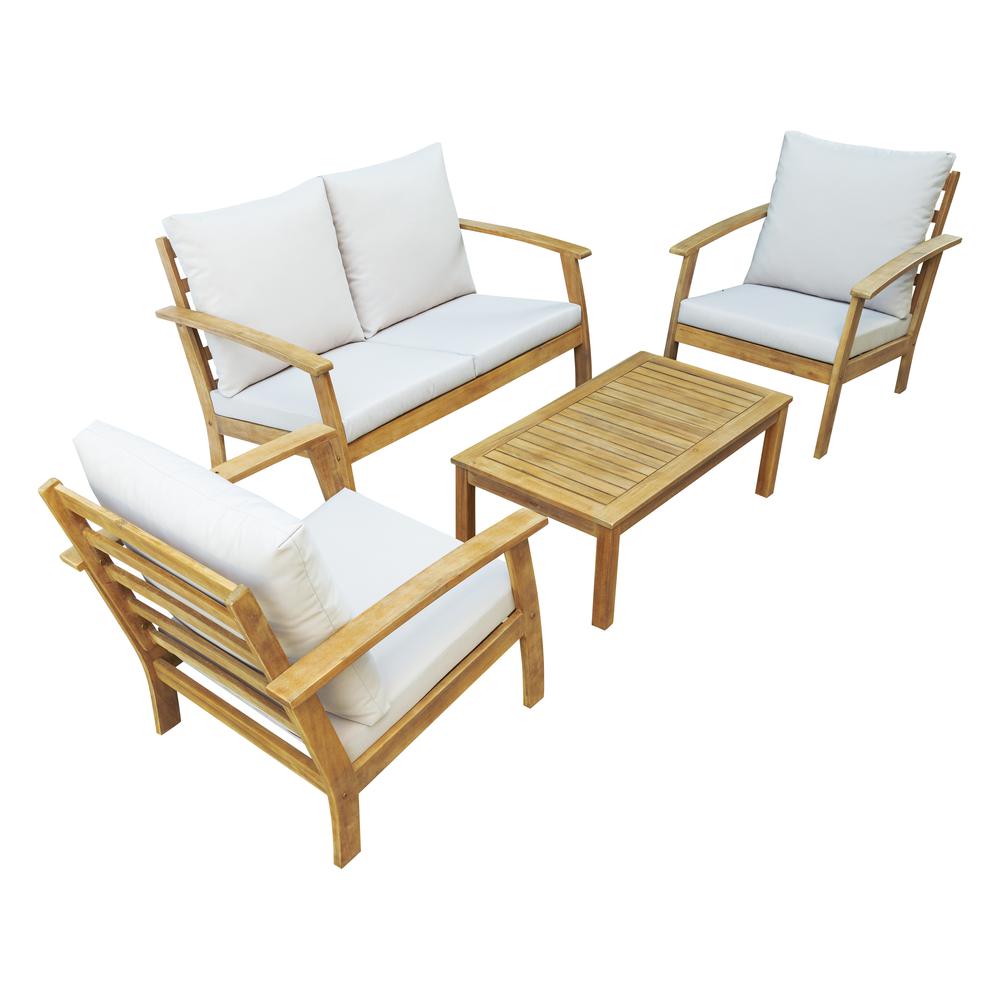 TRUWOOD FSC® Wood 4 Piece Patio  Set with Beige  Cushions. Picture 1