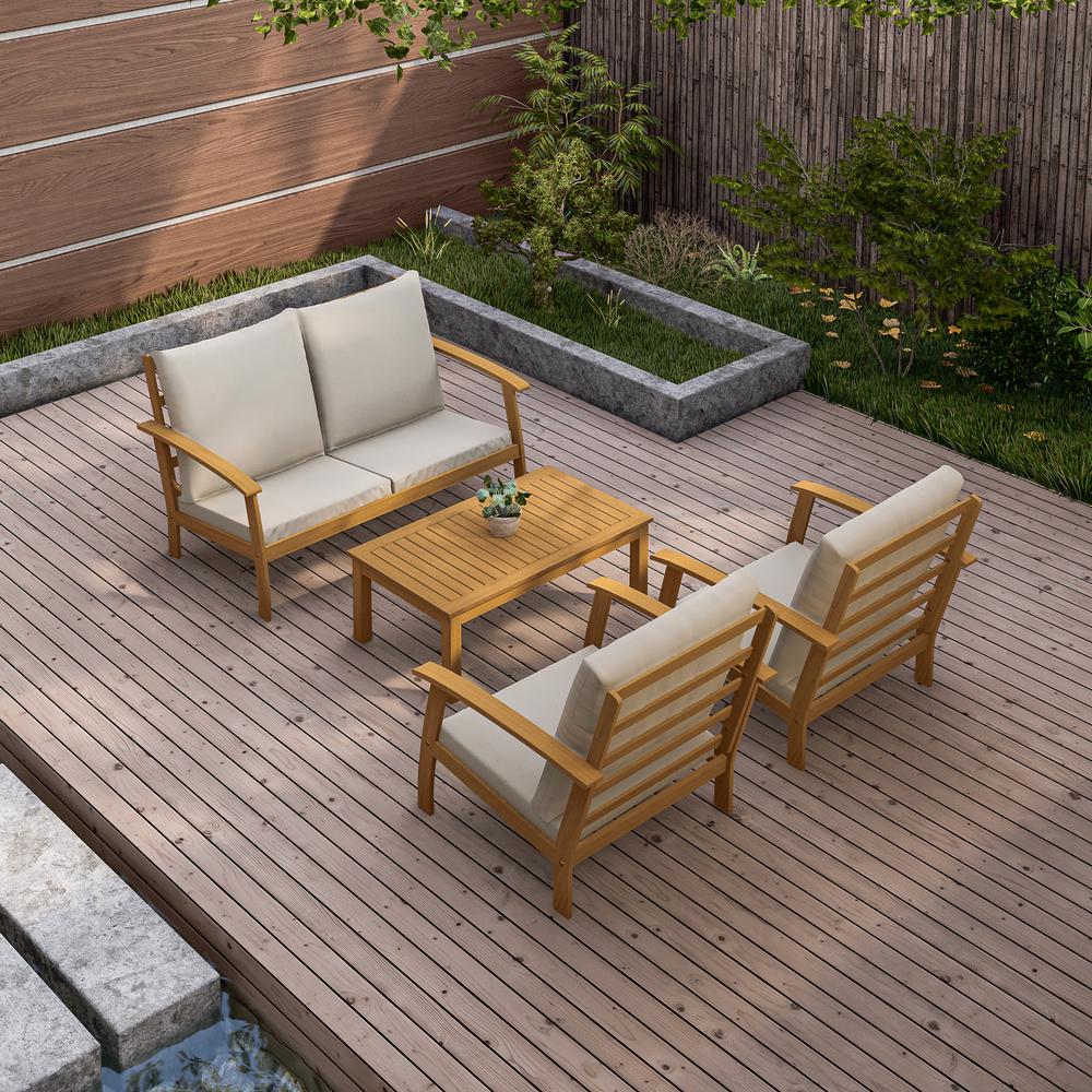 TRUWOOD FSC® Wood 4 Piece Patio  Set with Beige  Cushions. Picture 2