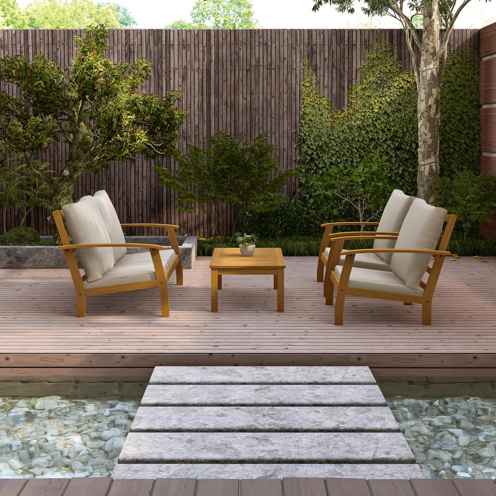 TRUWOOD FSC® Wood 4 Piece Patio  Set with Beige  Cushions. Picture 9