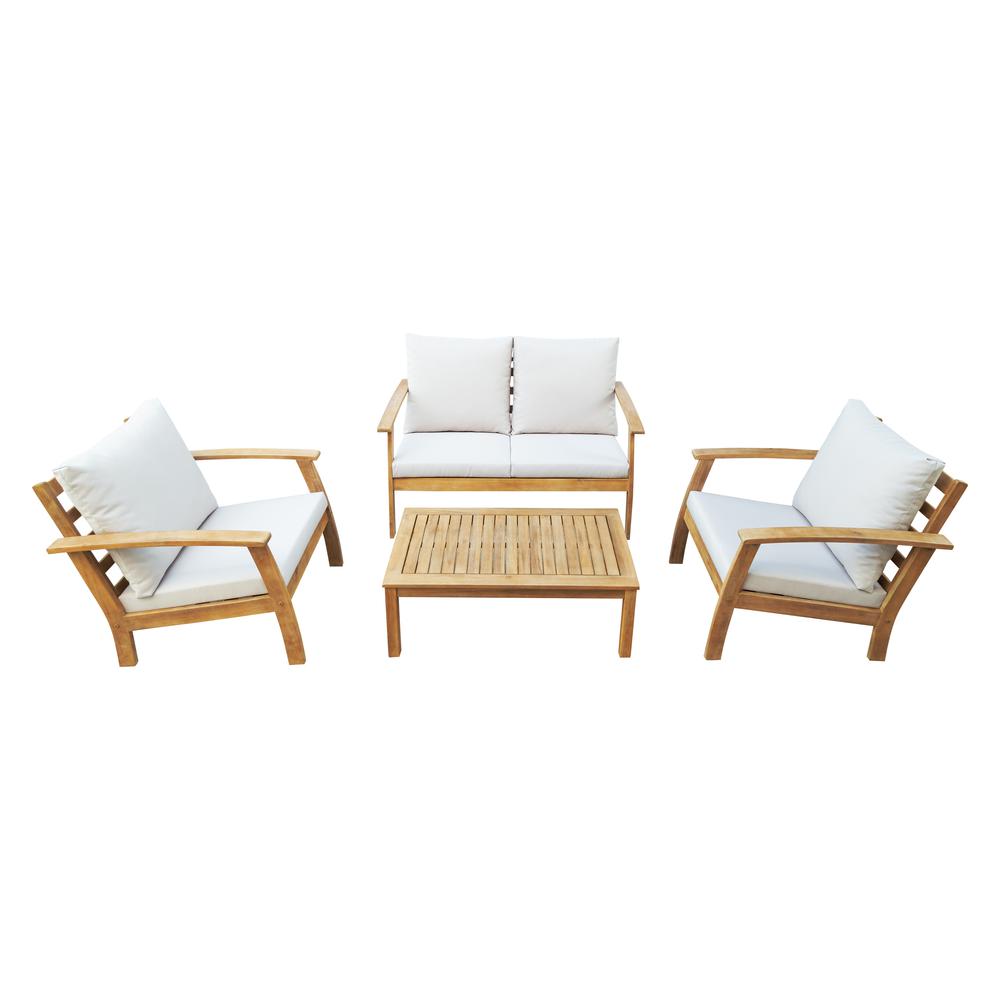 TRUWOOD FSC® Wood 4 Piece Patio  Set with Beige  Cushions. Picture 7