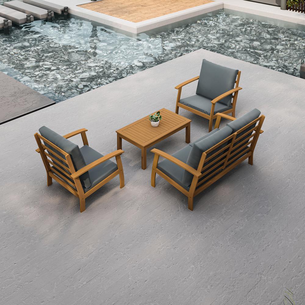 TRUWOOD FSC® Wood 4 Piece Patio  Set with Grey  Cushions. Picture 3