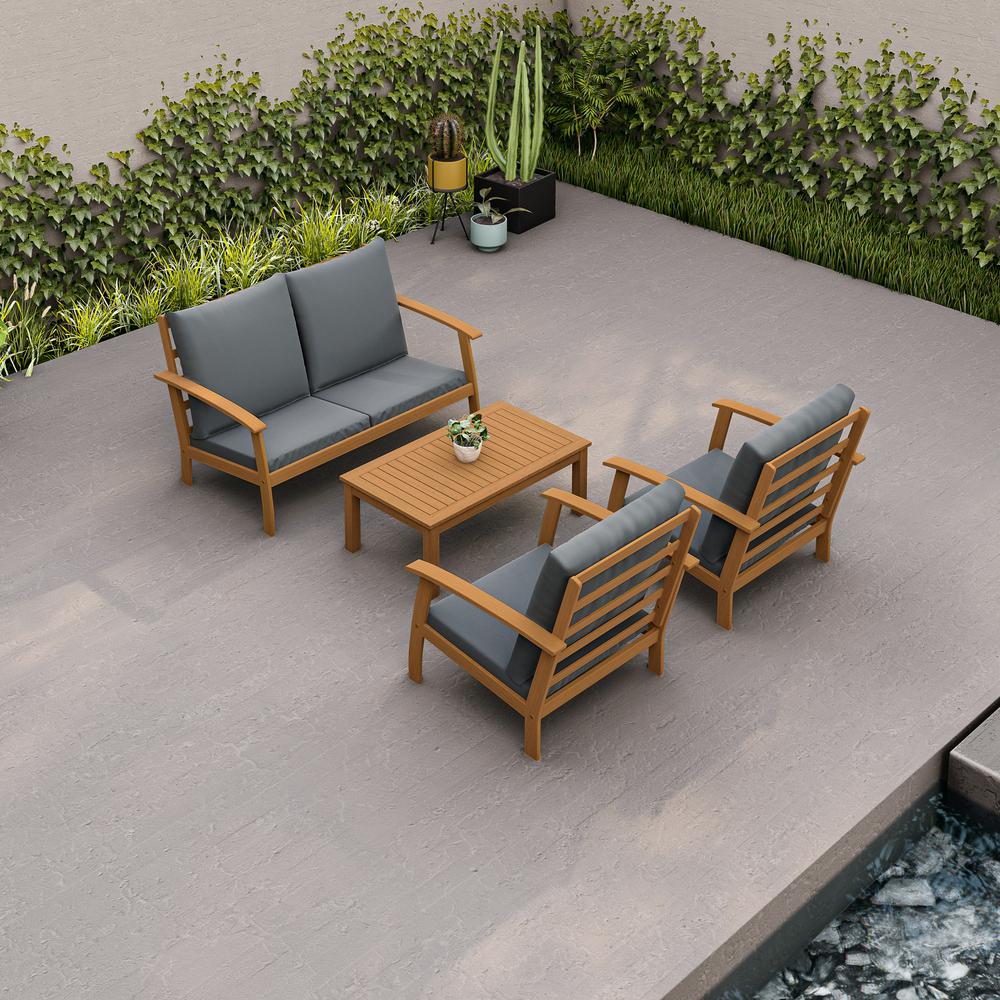 TRUWOOD FSC® Wood 4 Piece Patio  Set with Grey  Cushions. Picture 4
