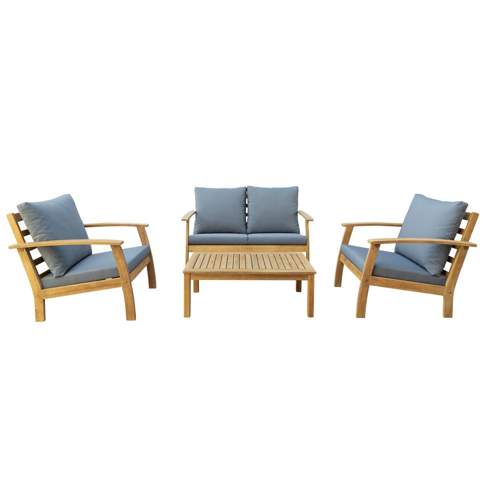 TRUWOOD FSC® Wood 4 Piece Patio  Set with Grey  Cushions. Picture 7