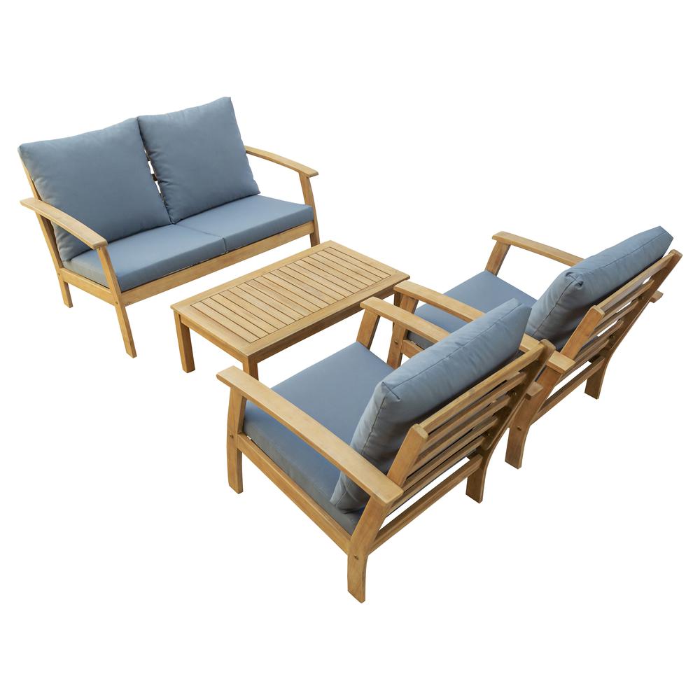 TRUWOOD FSC® Wood 4 Piece Patio  Set with Grey  Cushions. Picture 9