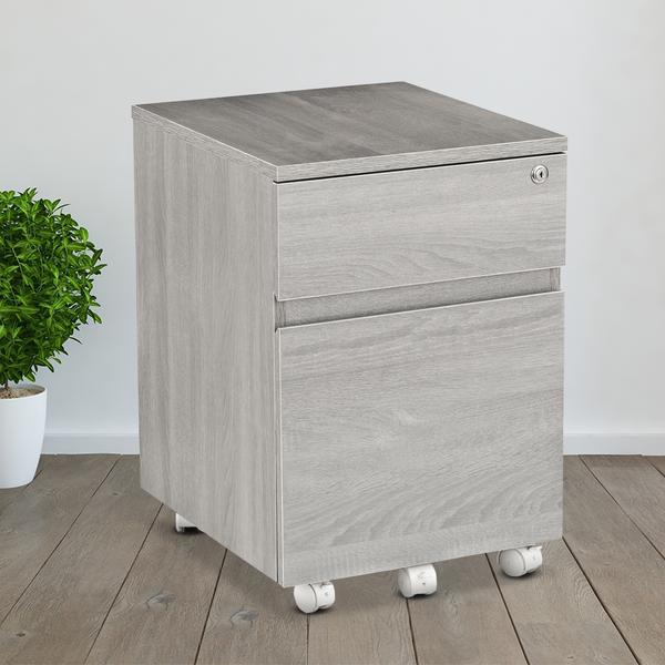 Rolling two Drawer Vertical Filing Cabinet with Lock and Storage, Grey. Picture 5
