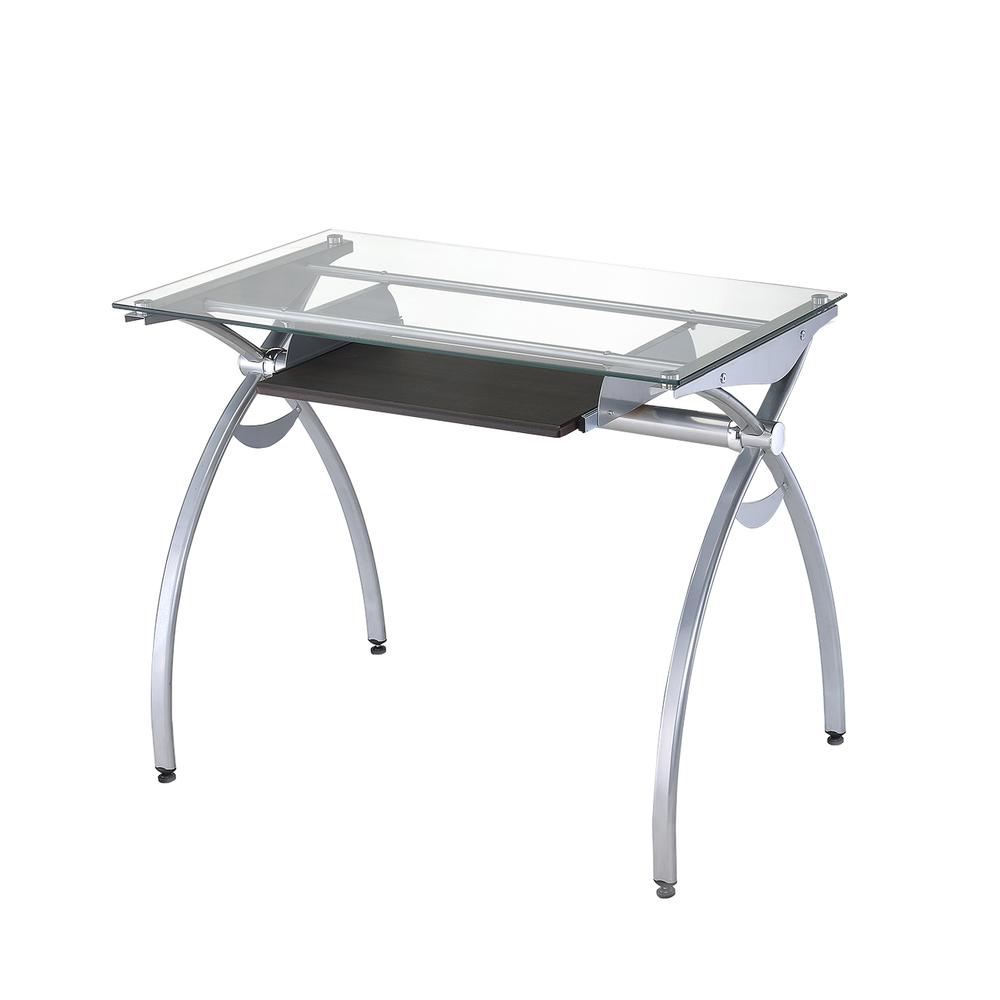 Contempo Clear Glass Top Computer Desk With Pull Out Keyboard Panel. Color: Clear. Picture 1