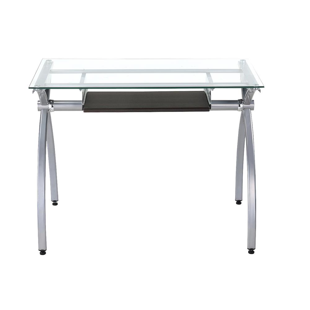 Contempo Clear Glass Top Computer Desk With Pull Out Keyboard Panel. Color: Clear. Picture 2
