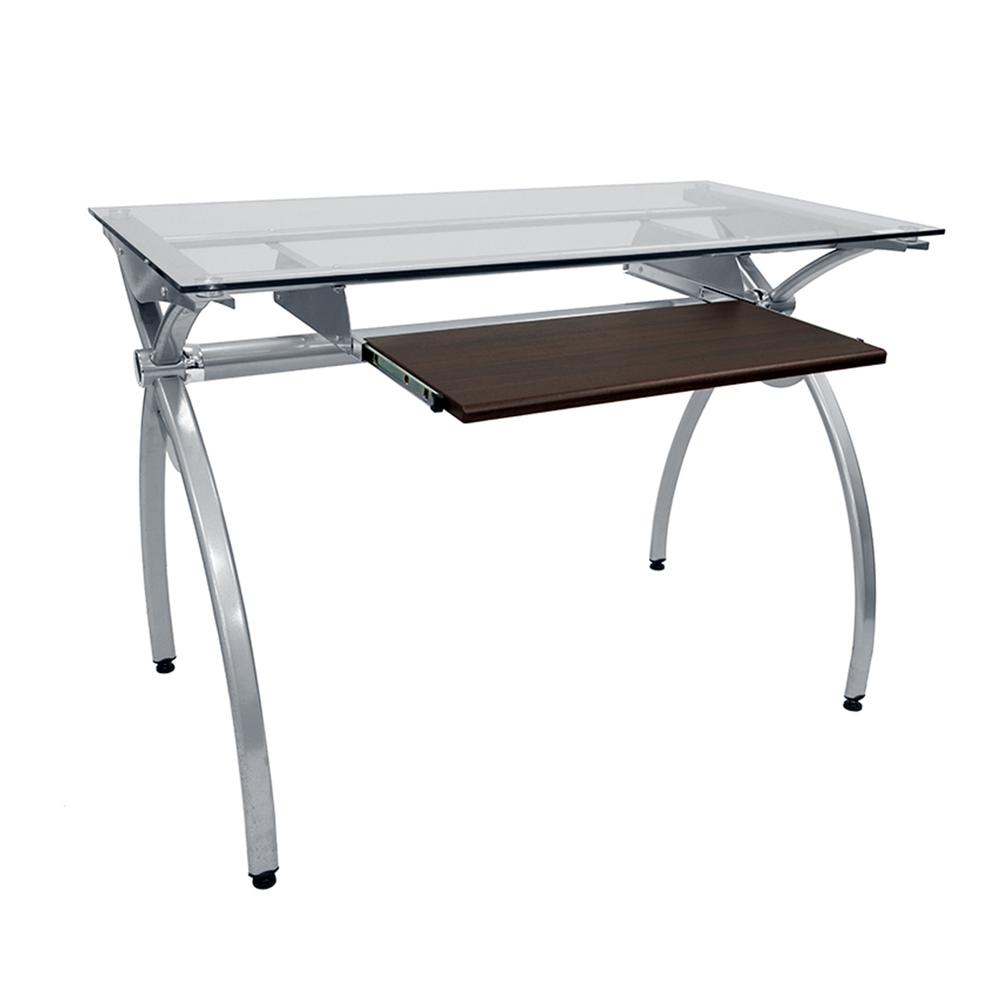 Contempo Clear Glass Top Computer Desk With Pull Out Keyboard Panel. Color: Clear. Picture 6