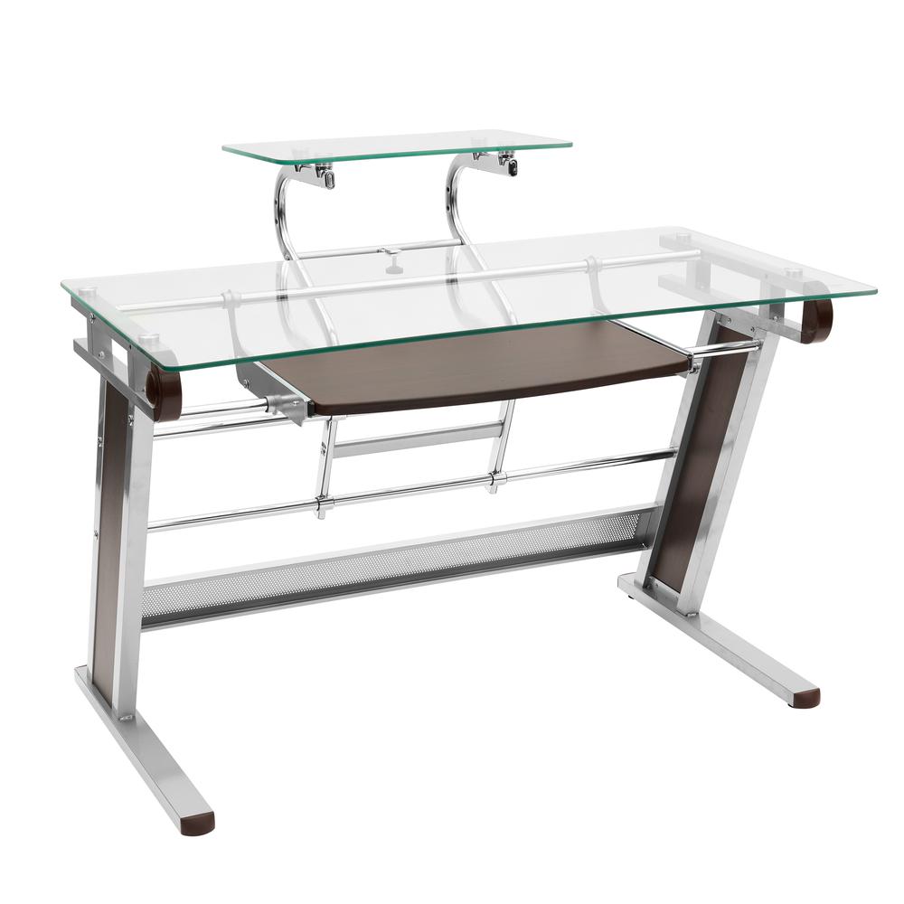 Techni Mobili Home Office Workstation with Sturdy Chrome Base, Glass. Picture 1