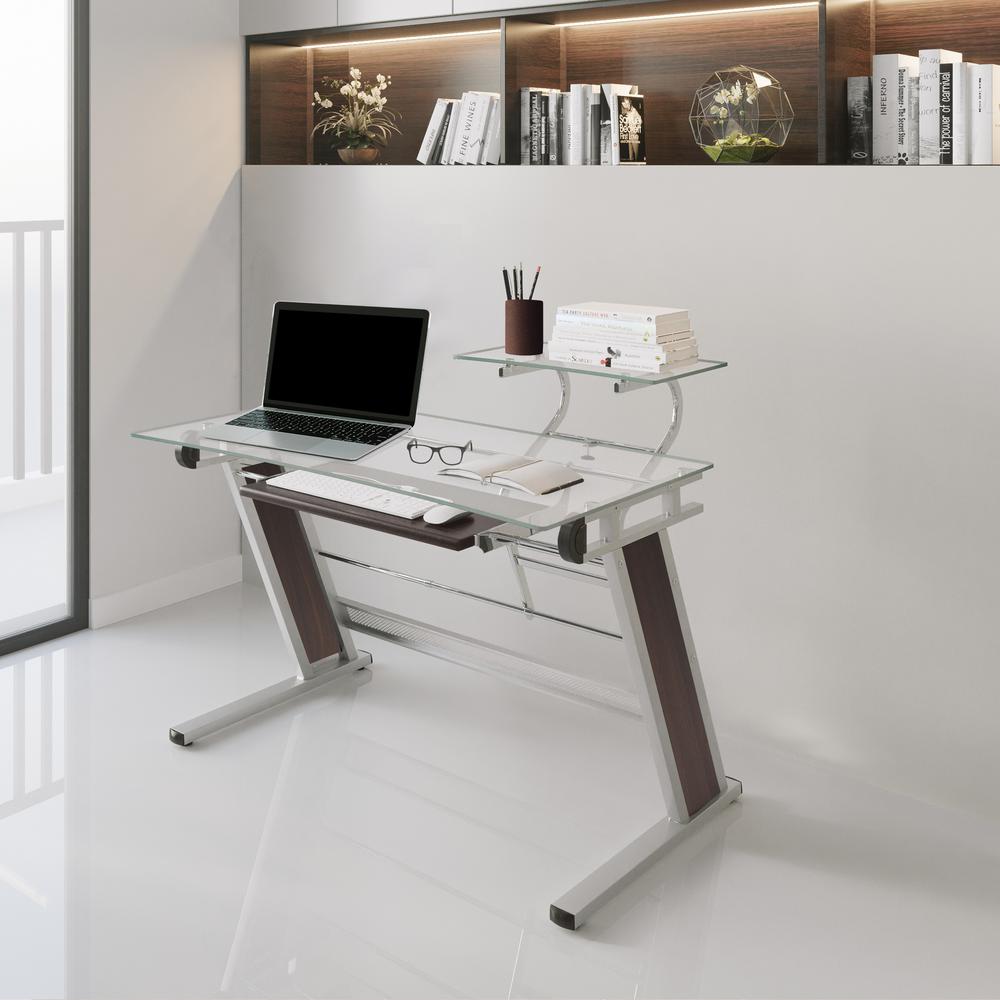 Techni Mobili Home Office Workstation with Sturdy Chrome Base, Glass. Picture 5