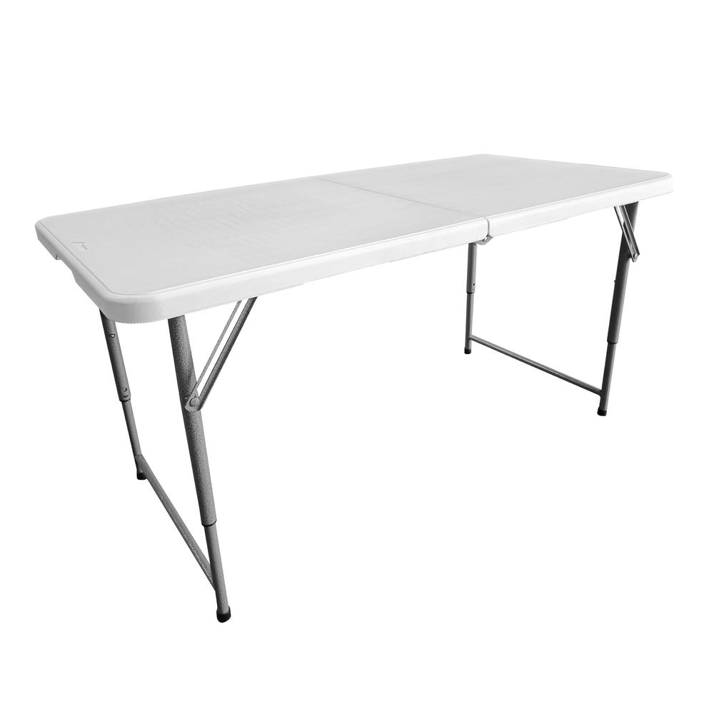 Techni Home Height Adjustable 4 FT Granite White Folding Table. Picture 1
