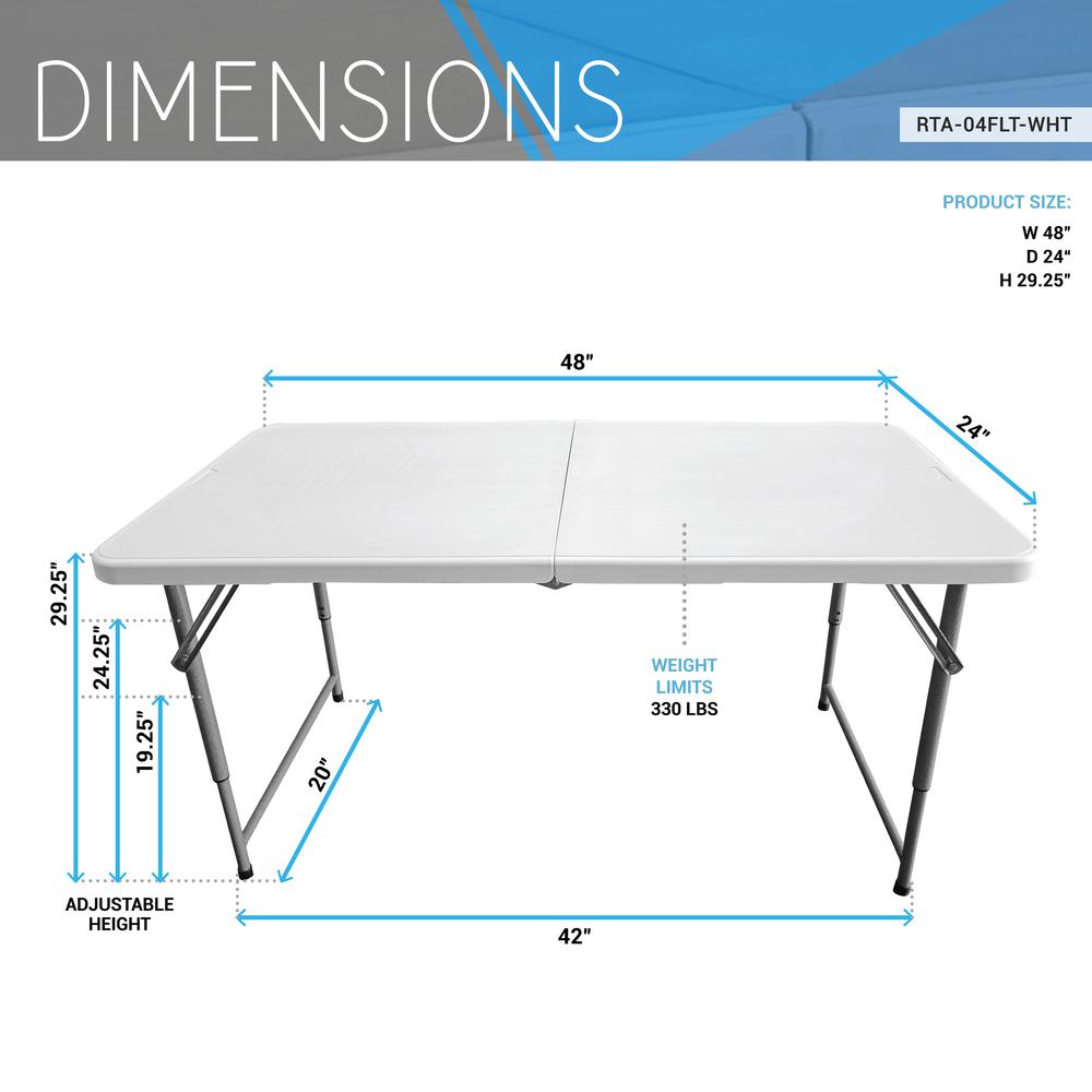 Techni Home Height Adjustable 4 FT Granite White Folding Table. Picture 7