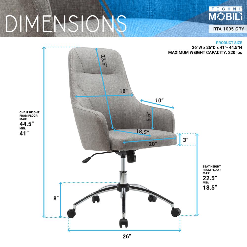 Techni Mobili Comfy Height Adjustable Rolling Office Desk Chair. Picture 7