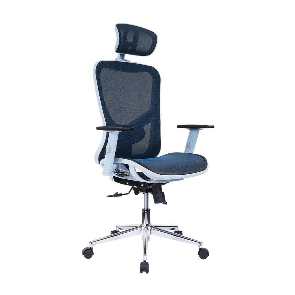 The Techni Mobili High Back Executive Mesh Office Chair with Arms, Headrest and Lumbar Support, Blue. The main picture.