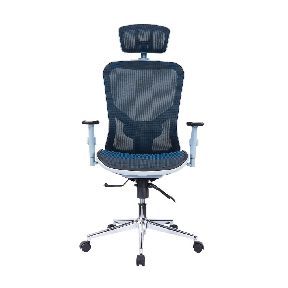 The Techni Mobili High Back Executive Mesh Office Chair with Arms, Headrest and Lumbar Support, Blue. Picture 2