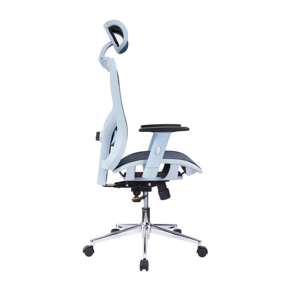 The Techni Mobili High Back Executive Mesh Office Chair with Arms, Headrest and Lumbar Support, Blue. Picture 3
