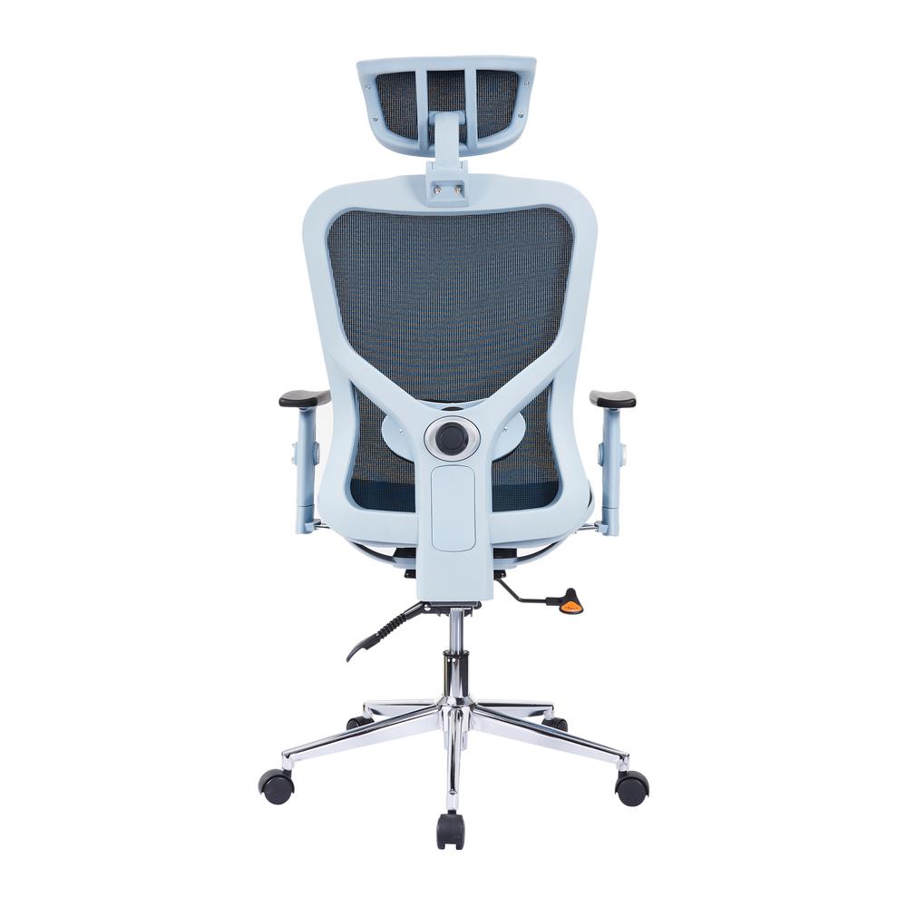 The Techni Mobili High Back Executive Mesh Office Chair with Arms, Headrest and Lumbar Support, Blue. Picture 4