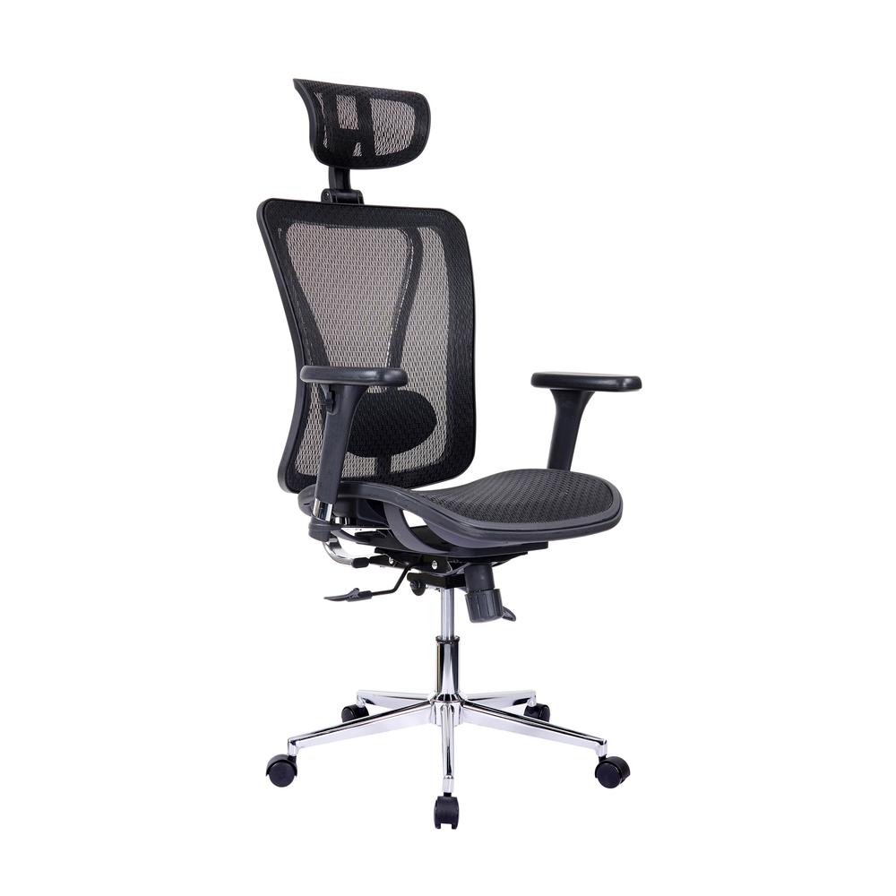 Techni Mobili High Back Executive Mesh Office Chair with Arms, Headrest and Lumbar Support , Black. Picture 2