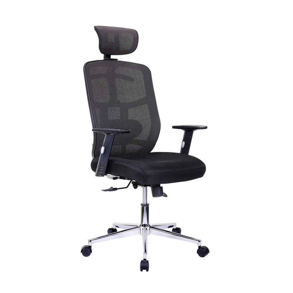 Techni Mobili High Back Executive Mesh Office Chair with Arms, Lumbar Support and Chrome Base, Black. Picture 2