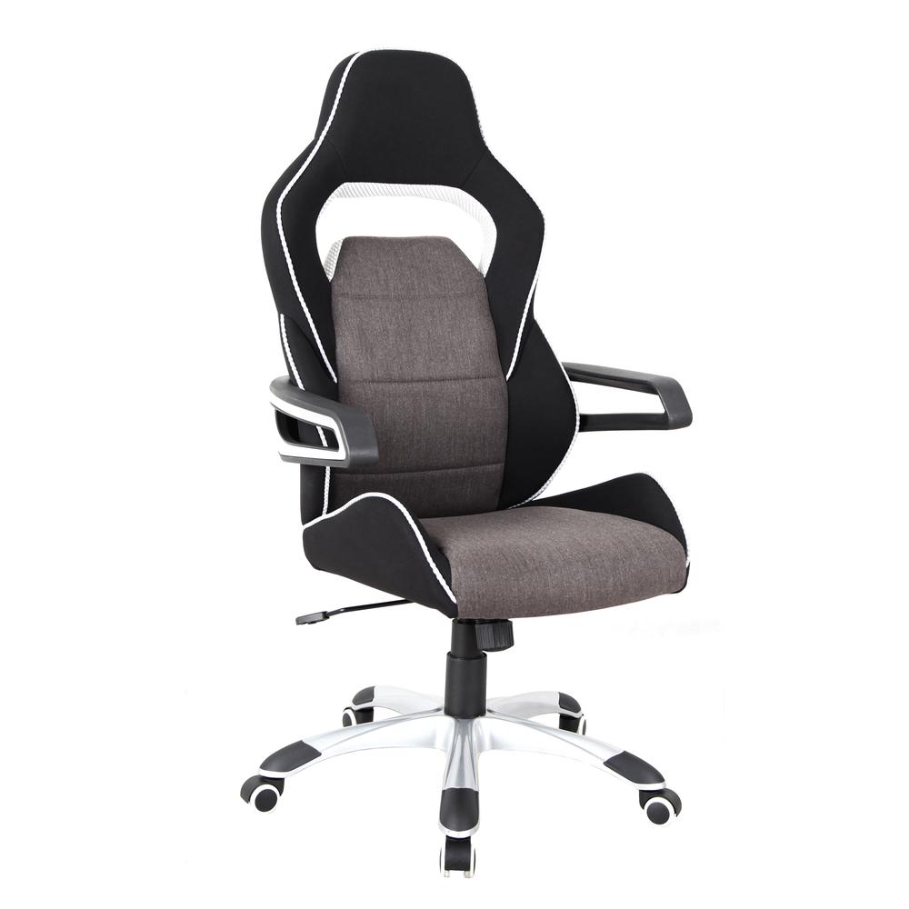 Techni Mobili Ergonomic Upholstered Racing Style Home & Office Chair, Grey/Black. The main picture.