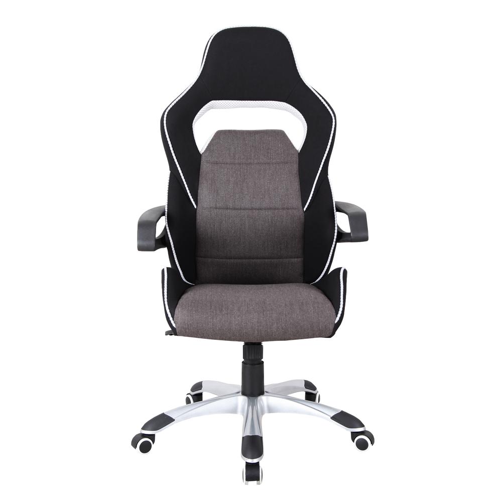 Techni Mobili Ergonomic Upholstered Racing Style Home & Office Chair, Grey/Black. Picture 2