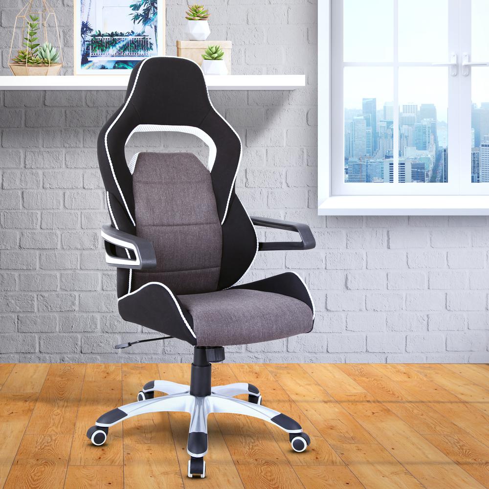 Techni Mobili Ergonomic Upholstered Racing Style Home & Office Chair, Grey/Black. Picture 5