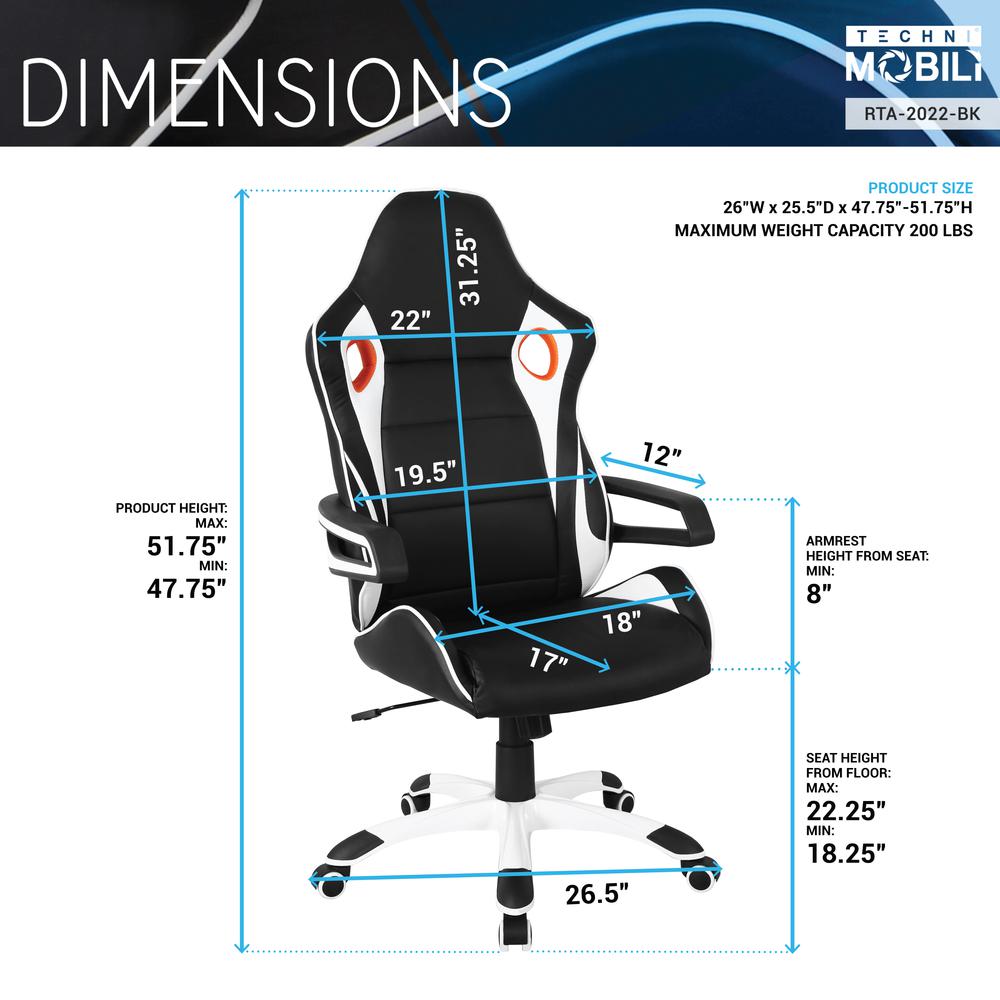 Techni Mobili Racing Style Home & Office Chair, Black. Picture 7