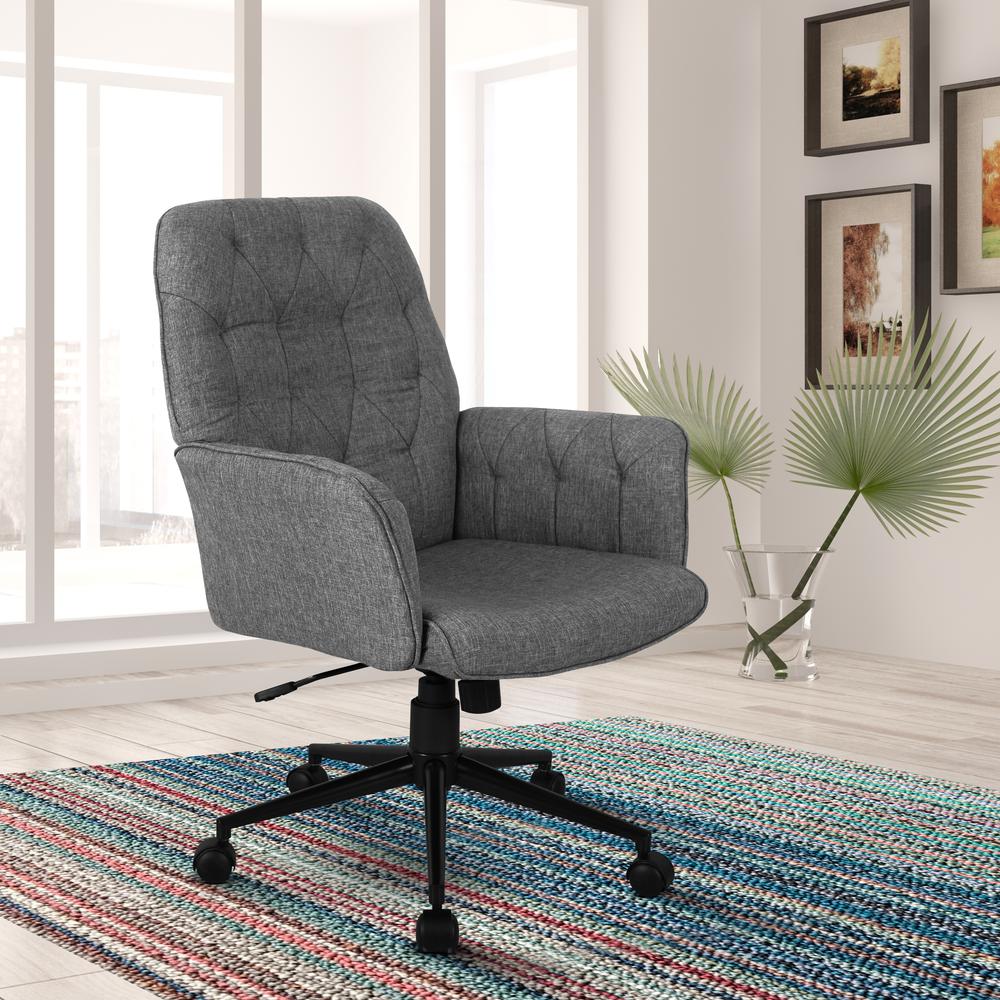 Techni Mobili Modern Upholstered Tufted Office Chair with Arms, Grey. Picture 9